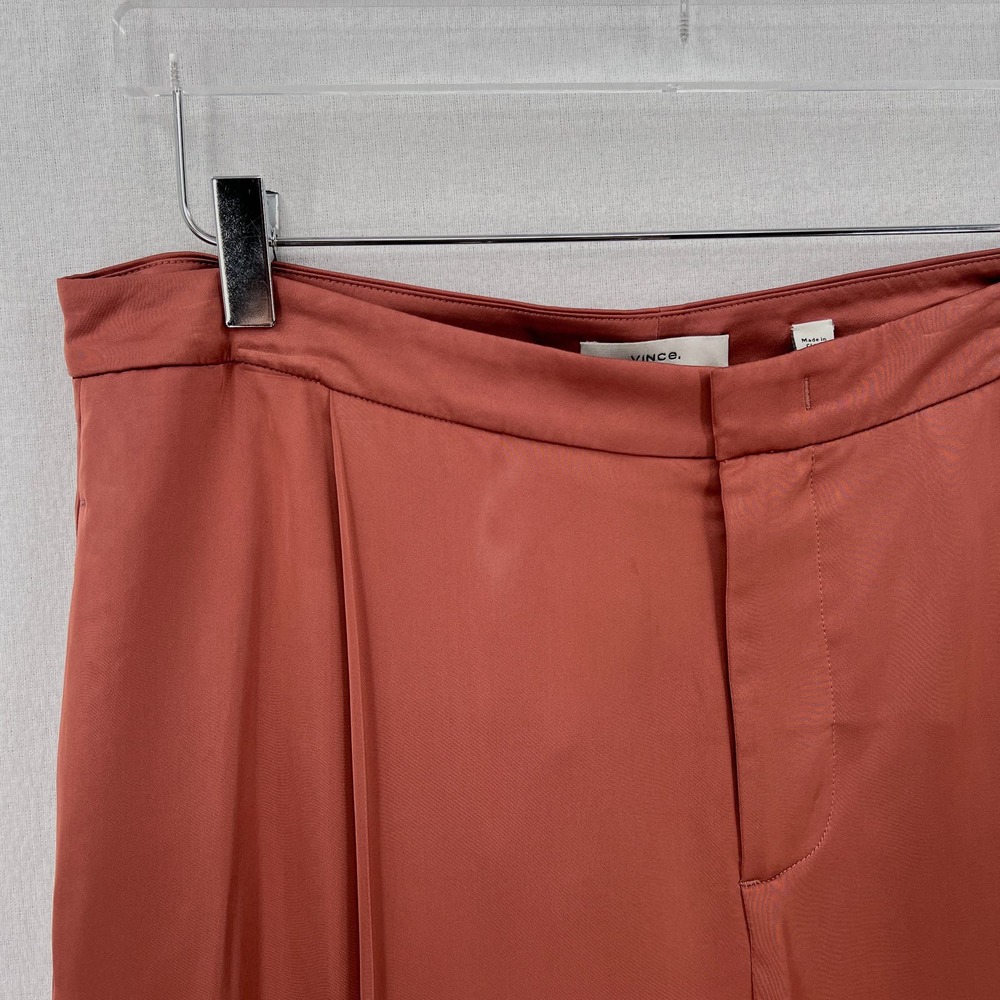 VINCE Satin High Waist Pants Womens 12 Pleated Wide Leg Cropped Silky Dressy - Picture 11 of 16